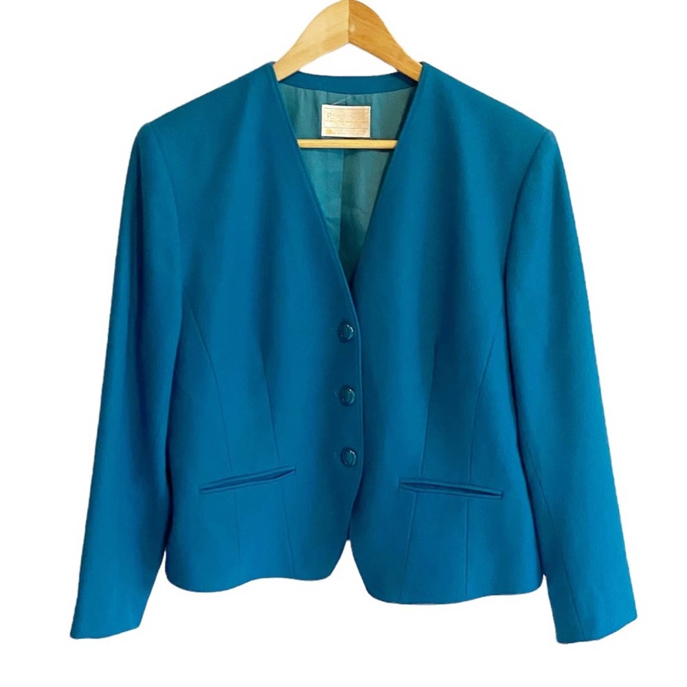 (TEAL) Vintage Pendleton 100% Virgin Wool Bright Teal Blazer womens size medium